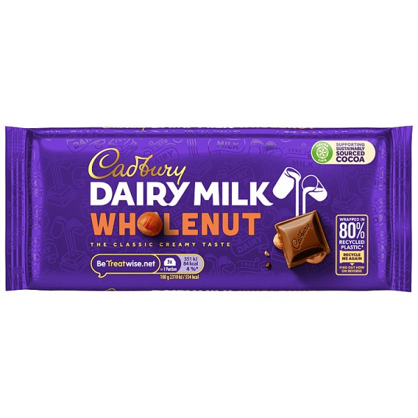 Cadbury Dairy Milk Wholenut Chocolate Bar 120g x 16