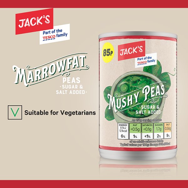 Jack's Mushy Peas Sugar & Salt Added 300g (Case of 12)