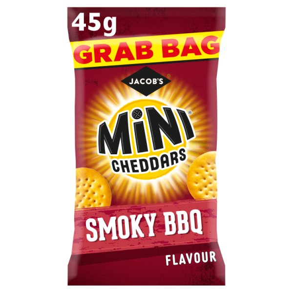 Jacob's Grab Bag Mini Cheddars Smoky BBQ Flavour Baked Snacks 45g Case of 30