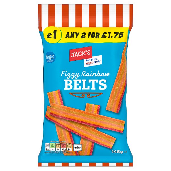 Jack's Fizzy Rainbow Belts 145g x 10