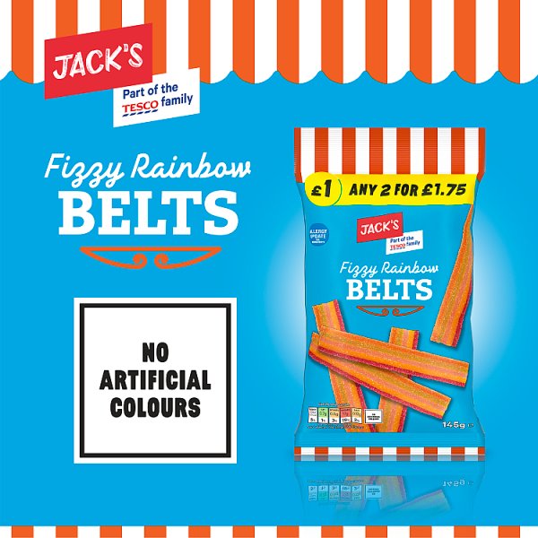 Jack's Fizzy Rainbow Belts 145g x 10