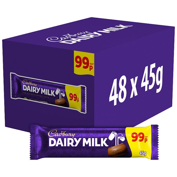 Cadbury Dairy Milk 99P PMP Chocolate Bar 45g x 48