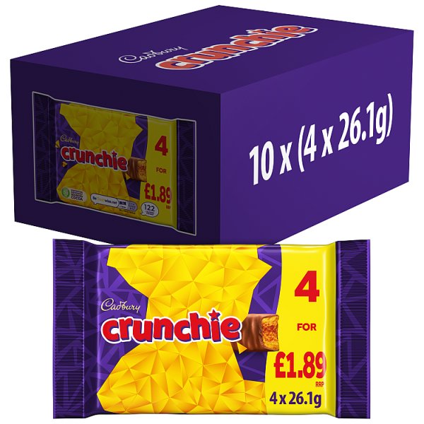 Cadbury Crunchie Chocolate Bar 4 Pack Multipack £1.89 PMP 104.4g Case of 10