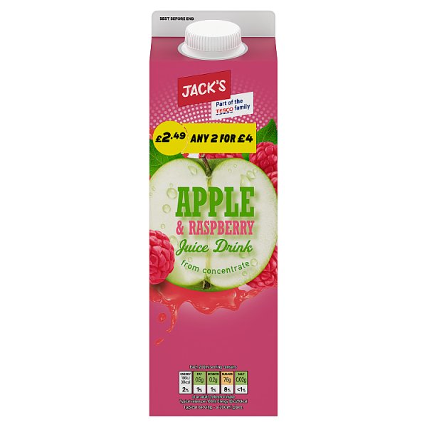 Jack's Apple & Raspberry Juice Drink from Concentrate 1 Litre x 6