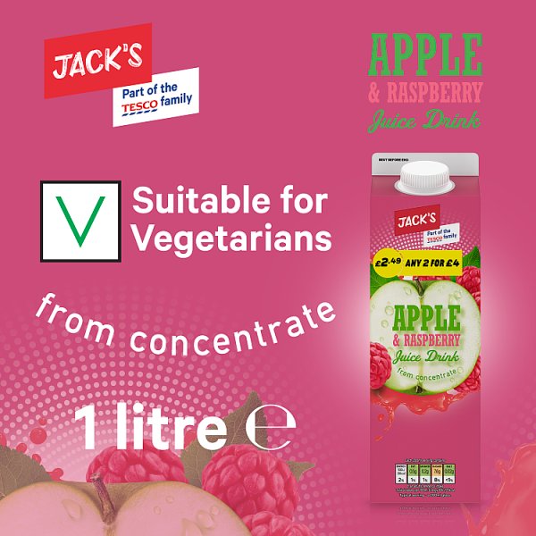 Jack's Apple & Raspberry Juice Drink from Concentrate 1 Litre x 6