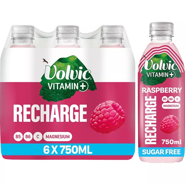 Volvic Vitamin + Raspberry Recharge- Vitamin Flavoured Water Sugar Free 750ml x 6