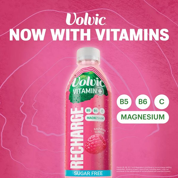 Volvic Vitamin + Raspberry Recharge- Vitamin Flavoured Water Sugar Free 750ml x 6