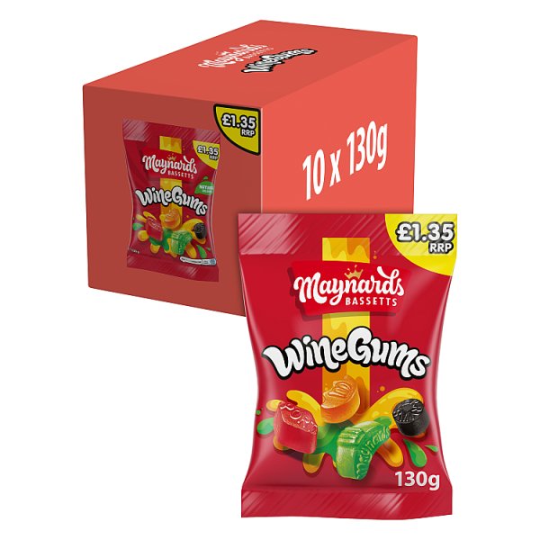 Maynards Bassetts Wine Gums Sweets Bag £1.35 PMP 130g Case of 10