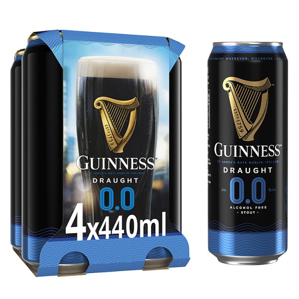 Guinness Draught Alcohol Free Stout Beer 0.0% vol 4x440ml Cans Case of 6