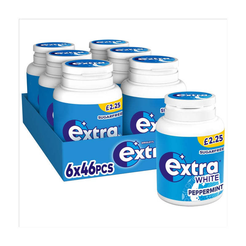 Wrigley's Extra Peppermint Chewing Gum Sugar Free Bottle 60 Pieces, Case of 36 Wrigley's