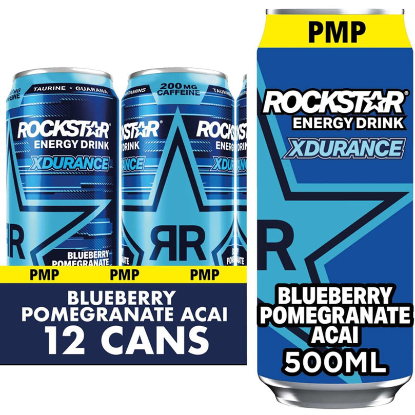 Rockstar Xdurance Blueberry, Pomegranate and Acai 500ml Can pm1.19, Case of 12 Rockstar