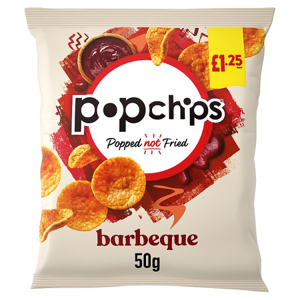 popchips Barbeque Crisps 50g, £1.25 PMP Case of 16