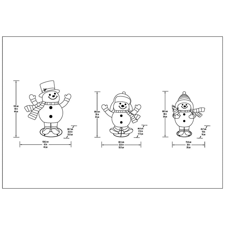 4ft (1.2m) Snowman Family with LED Lights - Set of 3