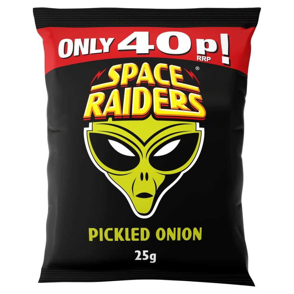 Space Raiders Pickled Onion Flavour Cosmic Corn Snacks 25g [PM 40P ], Case of 36 Space Raiders