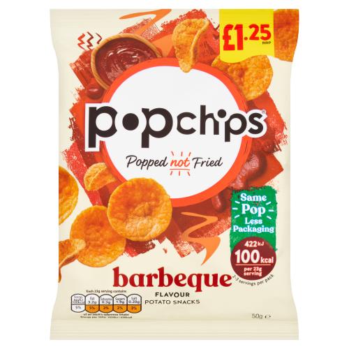 Popchips Barbeque Flavour Potato Snacks 50g,[PM £1.00 ], Case of 16 Popchips