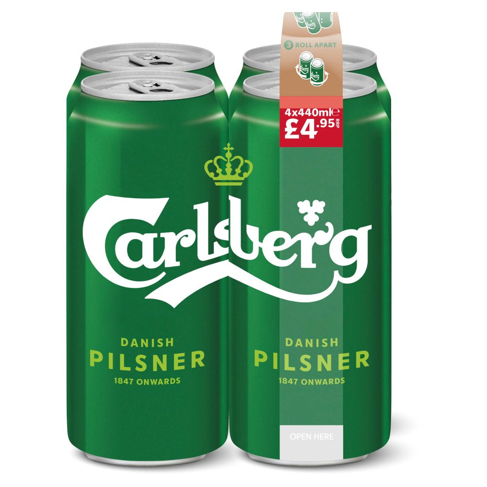 Carlsberg Pilsner Lager Beer 4 x 440ml Cans, Case of 6 Carlsberg
