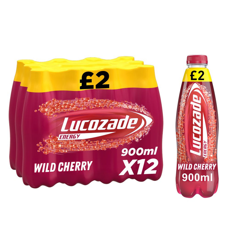Lucozade Energy Drink Wild Cherry 900ml [PM £2.00 ], Case of 12 British Hypermarket-uk