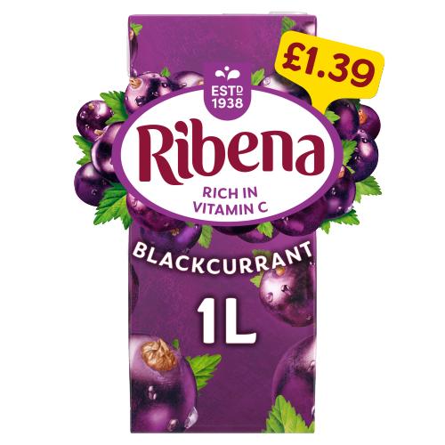 Ribena Blackcurrant Juice Drink 1L Carton [PM £1.39 ], Case of 12 Ribena