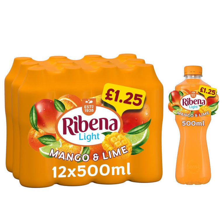 Ribena Light  Strawberry Juice Drink No Added Sugar 500ml x 12 Ribena