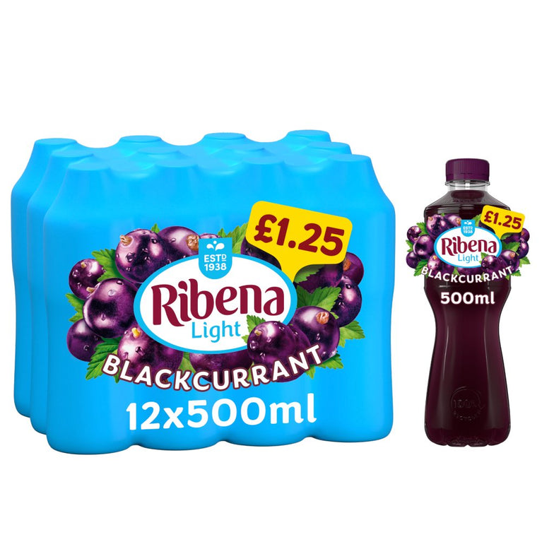 Ribena Light Blackcurrant Juice Drink No Added Sugar 500ml, Case of 12 Ribena