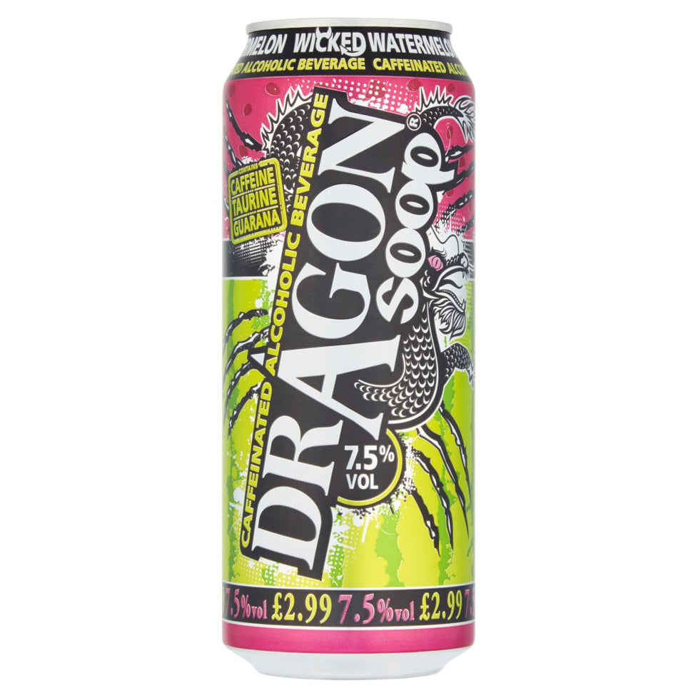 Dragon Soop Wicked Watermelon Caffeinated Alcohol Beverage 500ml [PM £2.99 ], Case of 8 Dragon Soop