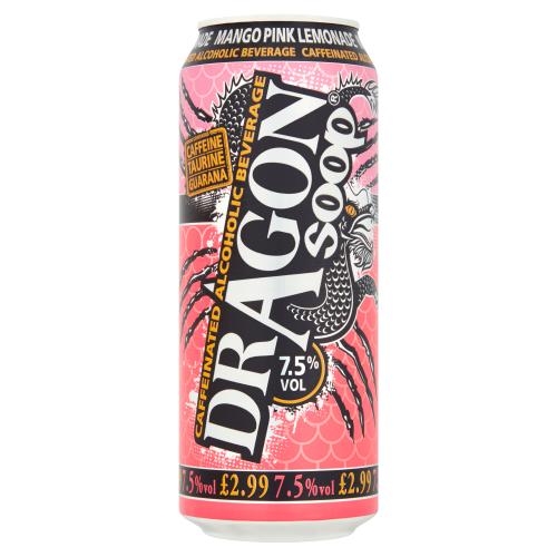Dragon Soop Mango Pink Lemonade Caffeinated Alcoholic Beverage 500ml [PM £2.99 ], Case of 8 Dragon Soop