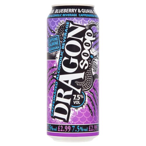 Dragon Soop Caffeinated Alcoholic Beverage Blueberry & Guava 500ml [PM £2.99 ], Case of 8 Dragon Soop