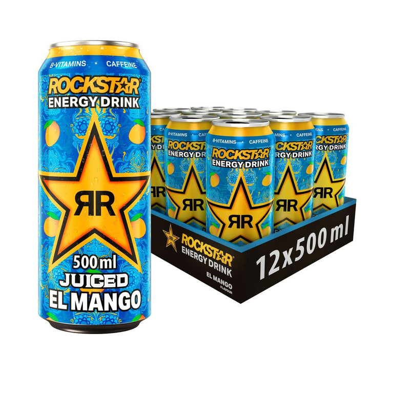 Rockstar Baja Juiced Mango Energy Drink 500ml Can, Case of 12 Rockstar