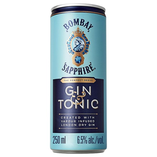 BOMBAY SAPPHIRE Gin & Tonic Premix Cocktail, 25cl Case of 12 British Hypermarket-uk