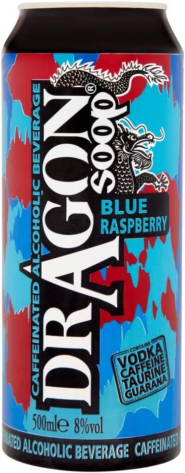 Dragon Soop Blue Raspberry Caffeinated Alcoholic Beverage 500ml [PM £2.99 ], Case of 8 Dragon Soop