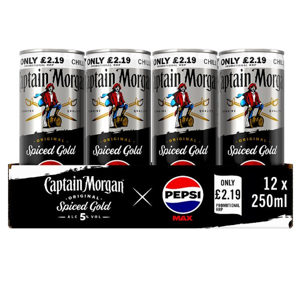 Captain Morgan Original Spiced Gold and Pepsi MAX® Premix 12x250ml PMP 5% vol can Case of 12