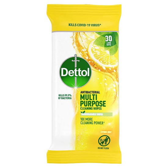 Dettol Antibacterial Multipurpose Cleaning Wipes, Citrus Zest, 30 Large Wipes / Case of  10 Dettol