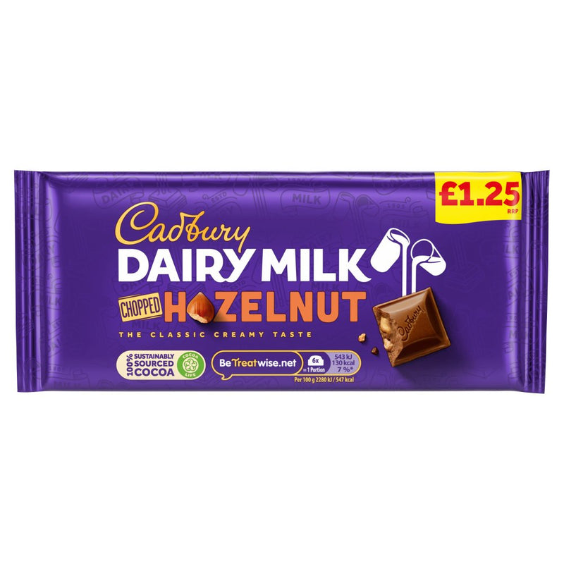 Cadbury Dairy Milk Chopped Nut £1 Chocolate Bar 95g [PM £1.00 ], Case of 22 Cadbury