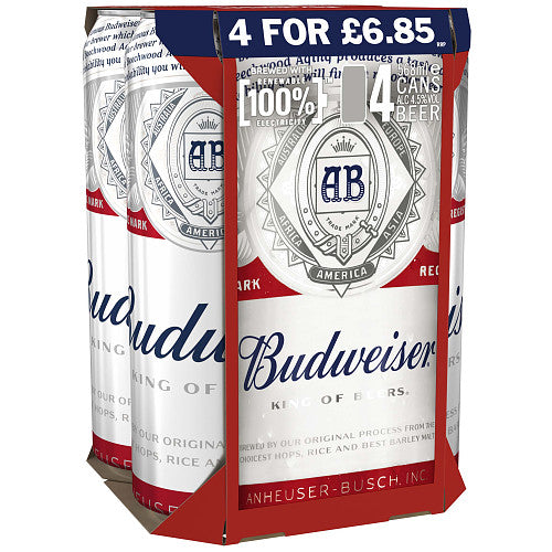 Budweiser Lager Beer Cans 4 x 568ml [PM £6.70 ], case of 6 Budweiser