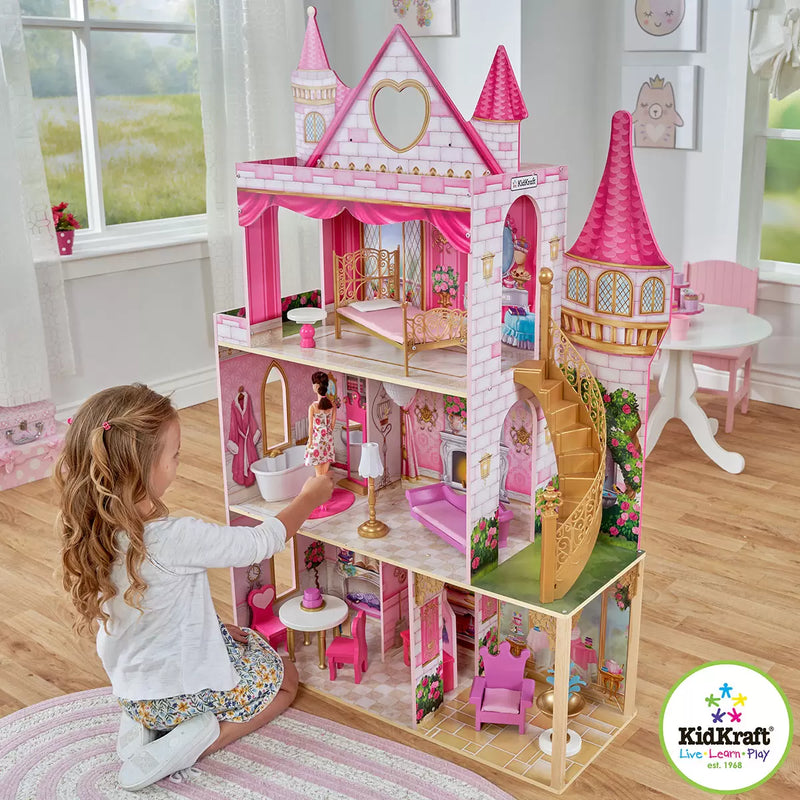 KidKraft 52 Inch (133.6cm) Rose Garden Castle with Lights, Sounds & 16 Furniture Accessories (3+ Years) KidKraft