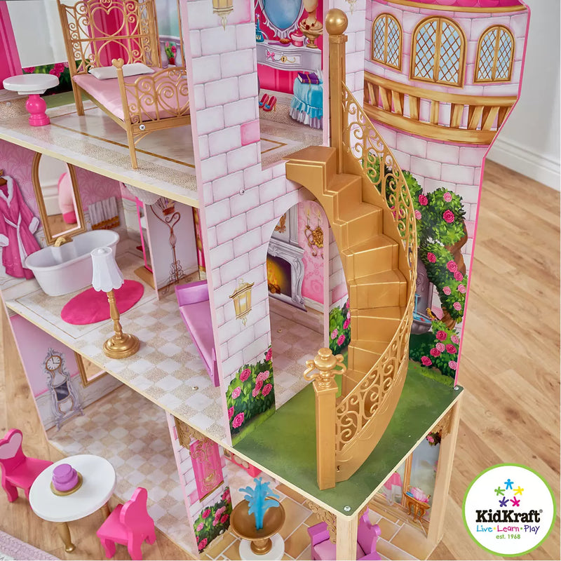KidKraft 52 Inch (133.6cm) Rose Garden Castle with Lights, Sounds & 16 Furniture Accessories (3+ Years) KidKraft
