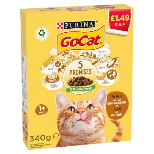 GO-CAT with Chicken and Turkey mix with Vegetables Dry Cat Food 340g [PM £1.19 ], Case of 6 Purina