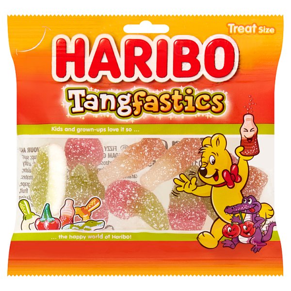 HARIBO Tangfastics Fruit & Cola Flavour Fizzy Jelly Sweets Fun Size Bag 16g Case of 100