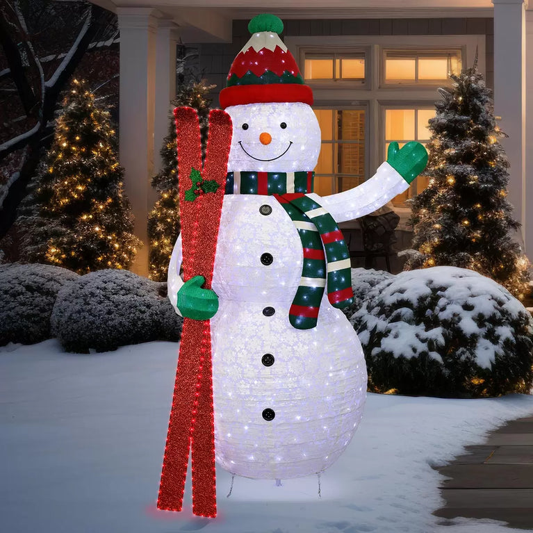 9 ft LED Twinkle Collapsible Snowman with Skis