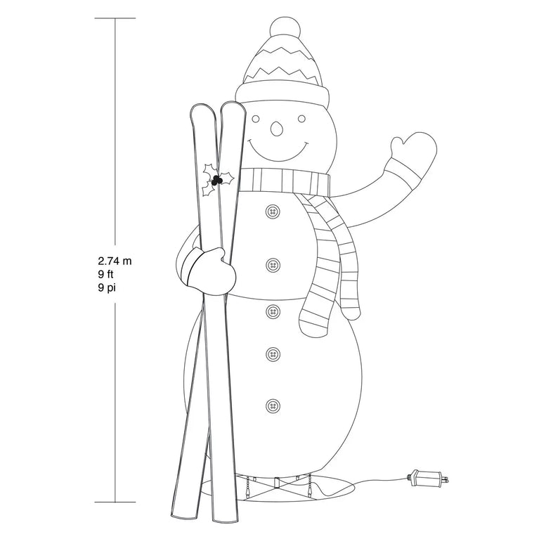 9 ft LED Twinkle Collapsible Snowman with Skis