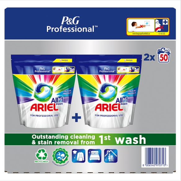 Ariel Professional All-In-1 Pods Washing Liquid Laundry Detergent Color, 100 washes P&G Professional