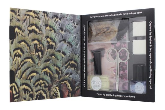 Ciate Feathered Manicure Ruffle My Feathers Gift Set 5ml Chincilla Nail Polish + 13ml Speed Coat Pro + Scissors + Nail File Block + Genuine Feathers Ciate
