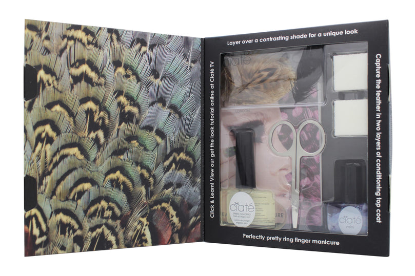 Ciate Feathered Manicure Ruffle My Feathers Gift Set 5ml Chincilla Nail Polish + 13ml Speed Coat Pro + Scissors + Nail File Block + Genuine Feathers Ciate