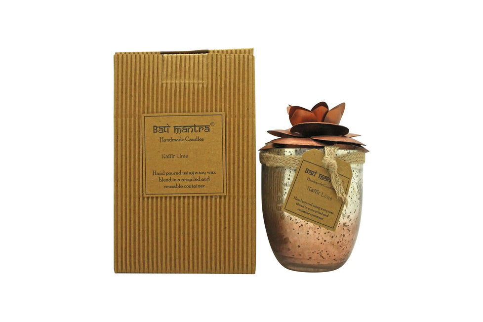 Bali Mantra Camellia Glass Copper Candle 500g - Kaffir Lime Bali Mantra