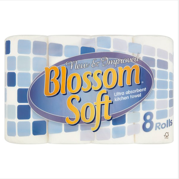 Blossom Soft Ultra Absorbent Kitchen Towel 8 Rolls, Case of 3 - BUY 1 Get 1 FREE Blossom Soft