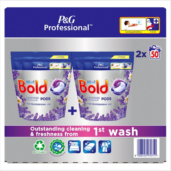 Bold Professional Allin1 Pods Washing Capsules, Lavender & Camomile, 100 washes - Case of 1 P&G Professional