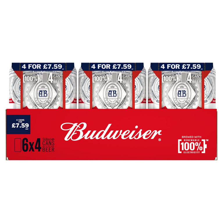 Budweiser Lager Beer Cans 6x4x568ml