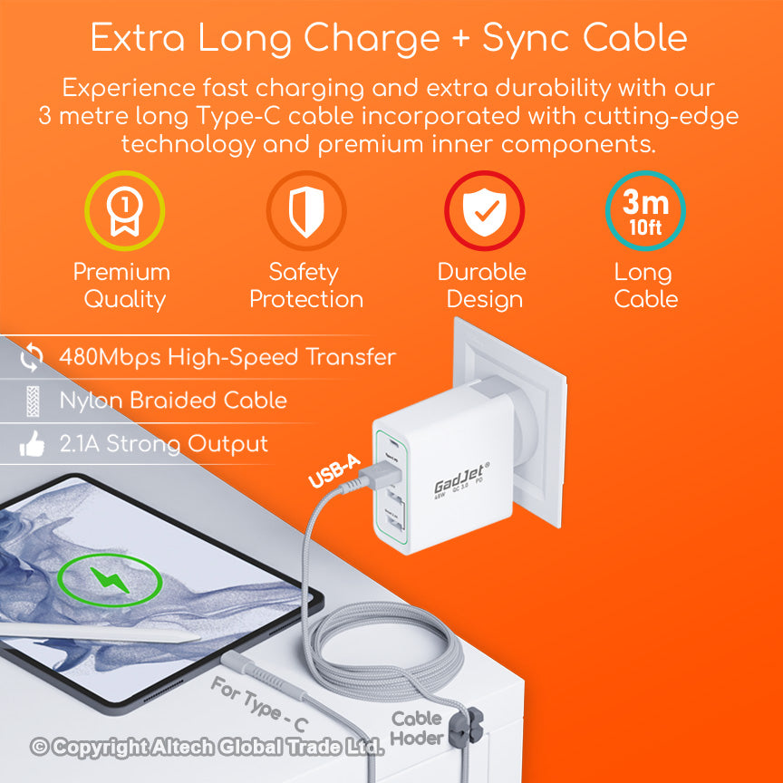 •	extra Long Charge + Sync Cable gadjet