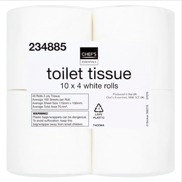 Chef's Essentials Toilet Tissue 40 White Rolls British Hypermarket-uk