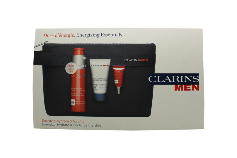 Clarins Men Presentset 50ml Energizing Gel + 3ml Energizing Eye Gel + 30ml Active Face Wash + Väska Clarins
